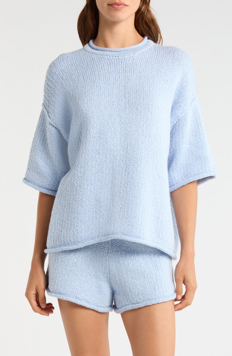 Lunya Cloud Cotton Short Sleeve Sweater, Main, color, Whisper Blue