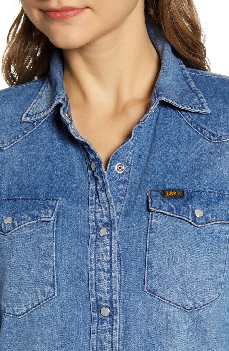 Lee Western Denim Midi Shirtdress, Alternate, color,
