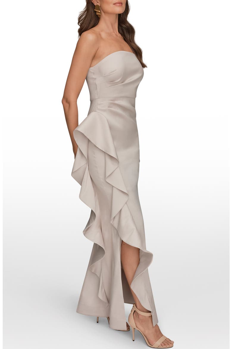 Taffeta Strapless Ruffle Gown, Alternate, color, SAND