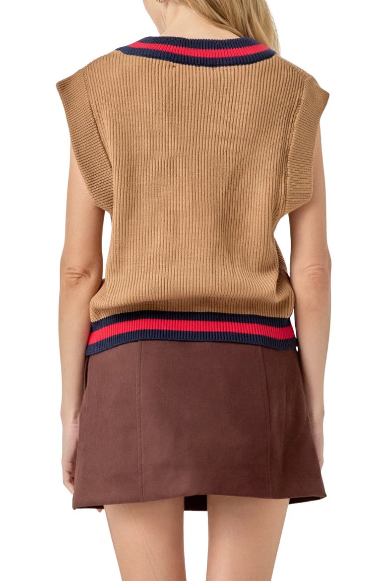 Tipped Rib Knit Sweater Vest, Alternate, color, CAMEL