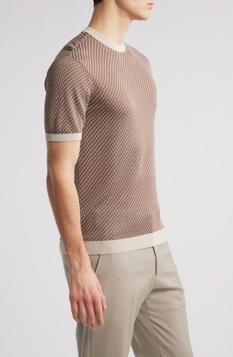 Emporio Armani Short Sleeve Micro Jacquard Cotton & Viscose Crewneck Sweater, Alternate, color, 
