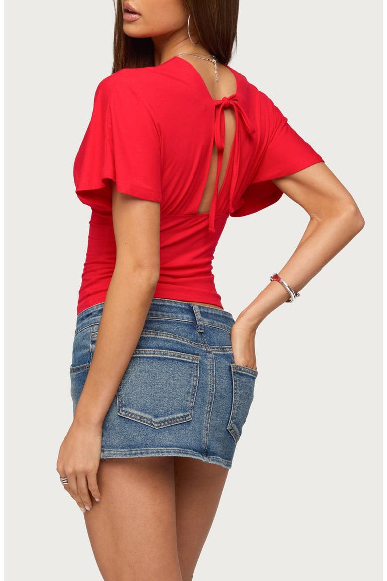 Betee Flutter Sleeve Plunge Neck Top, Alternate, color, RED