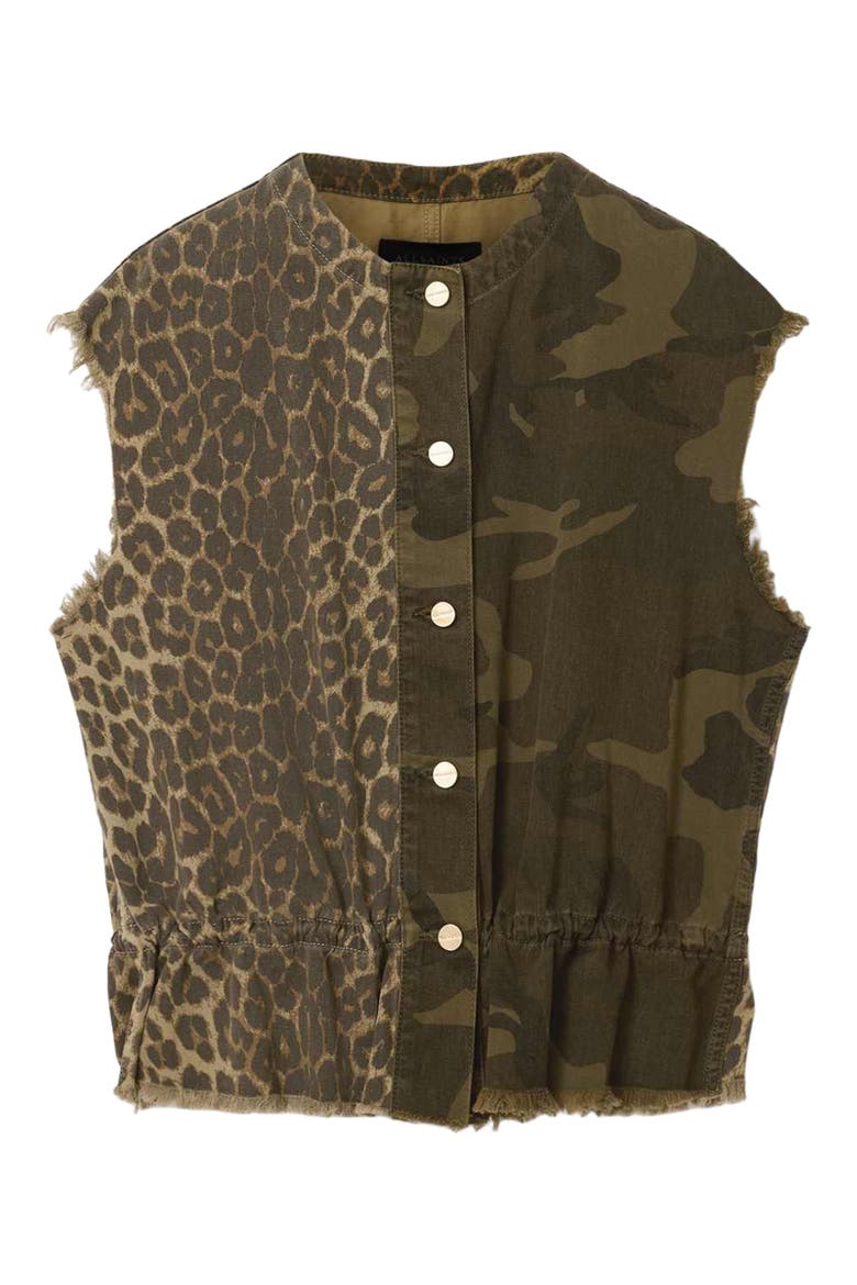 Sofi Mixed Print Cotton Vest, Alternate, color, CAMO LEPPO GREEN