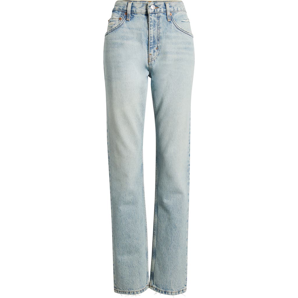 Re/done The Blondie Distressed High-rise Straight-leg Organic Jeans In Blue
