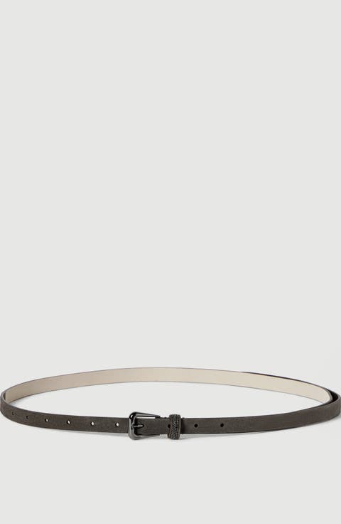 Suede belt with shiny loop