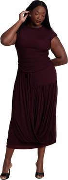 ELOQUII Drape Detail Fitted Mesh Dress