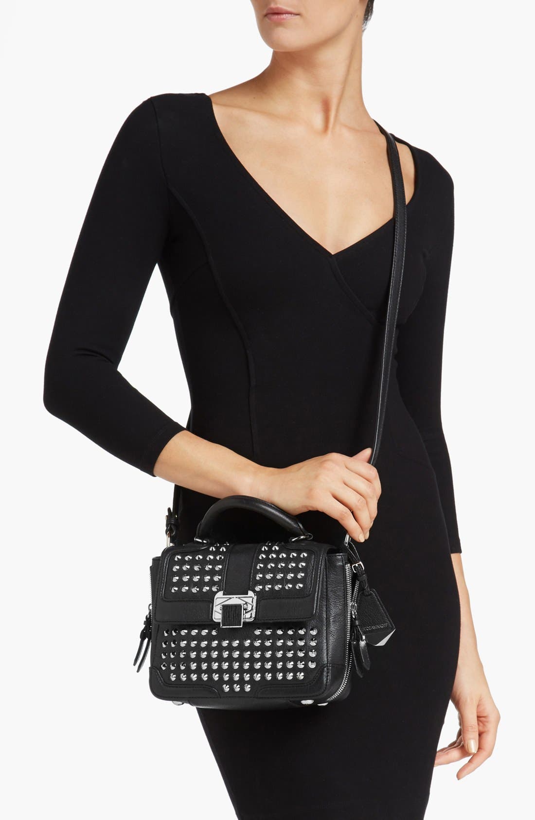 'Elle Mini with Studs' Crossbody Bag, Alternate, color, BLACK