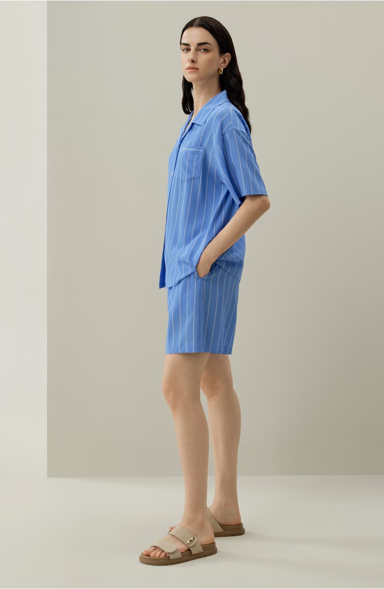 Lilysilk Women's Amalfi Striped Cuban Collar Silk Shirt, Alternate, color, Amalfi Stripe