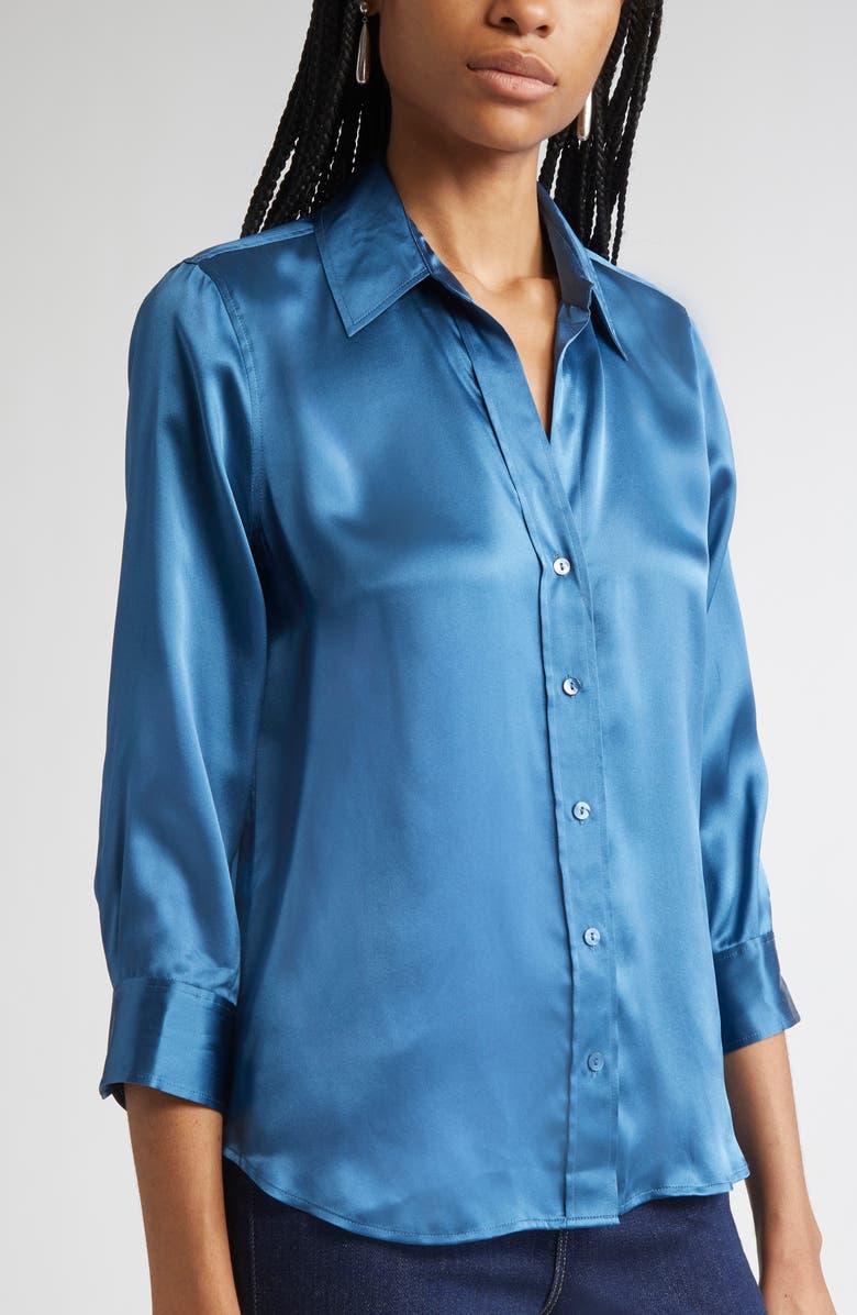 L'AGENCE Dani Silk Charmeuse Blouse, Alternate, color, Stone Blue