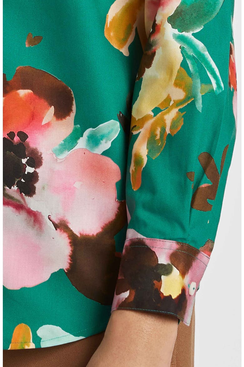 Zoey Watercolor Floral Cotton Button-Up Shirt, Alternate, color, GREEN MULTI