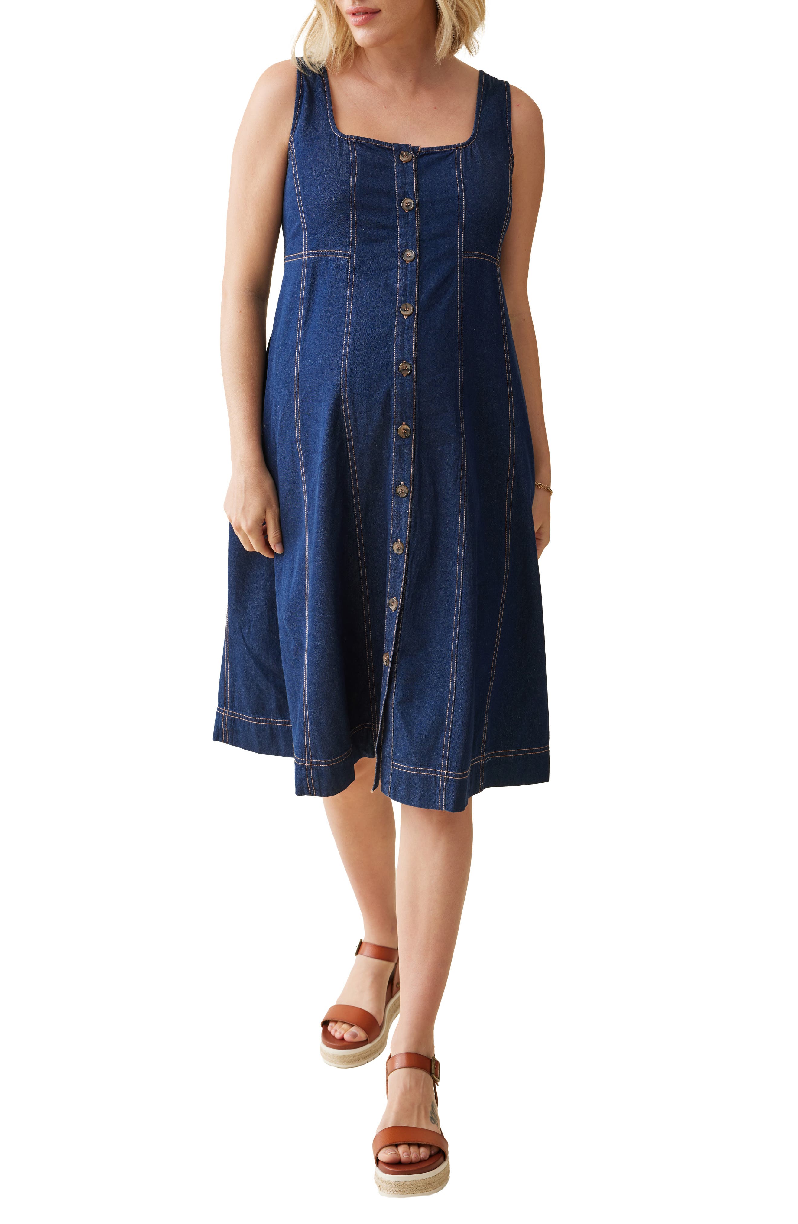 Chambray Maternity/Nursing Swing Dress