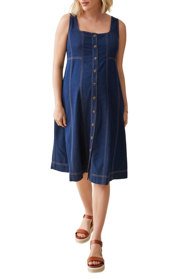 Chambray Maternity/Nursing Swing Dress, Main, color, INDIGO
