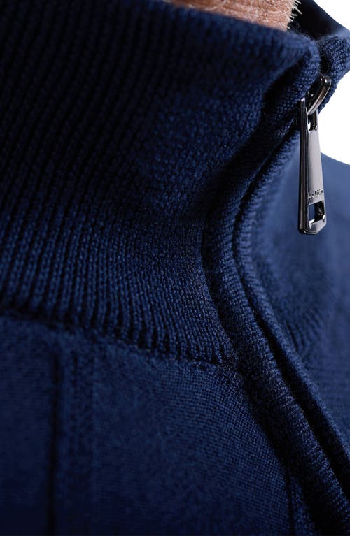 Bugatchi Merino Wool & Silk Diamond Quarter Zip Sweater In Blue