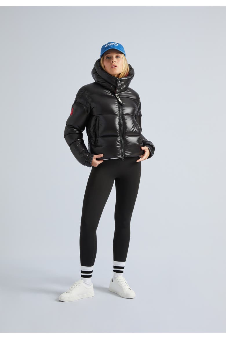 High Collar Puffer Jacket, Alternate, color, Black/Pink