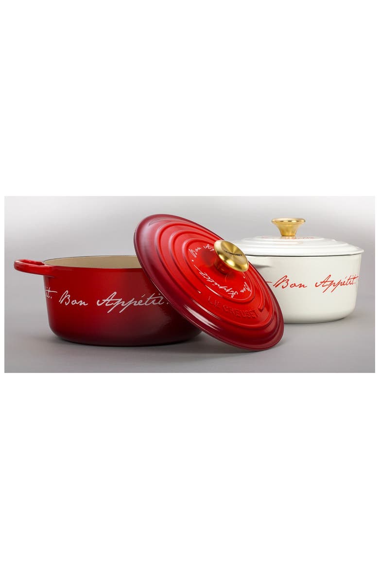 'Bon Appétit - Gold Knob' 4 1/2 Quart Round Enamel Cast Iron French/Dutch Oven, Alternate, color, WHITE