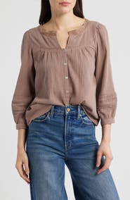 Lucky Brand Lace Detail Cotton Top