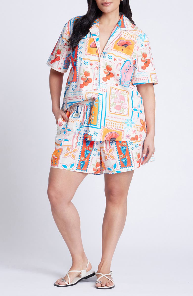 ELOQUII Print Drawstring Cotton Poplin Shorts, Alternate, color, 