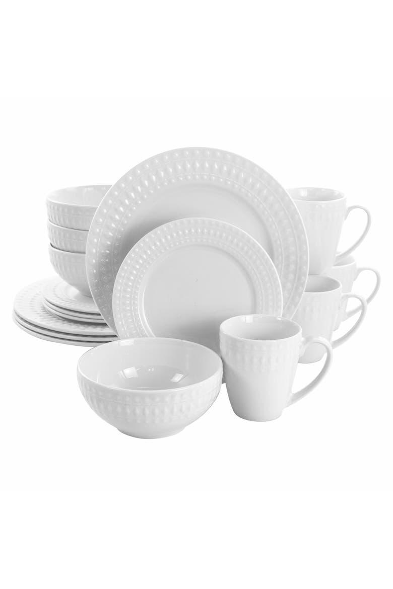 Cara 16 Piece Round Porcelain Dinnerware Set, Main, color, White