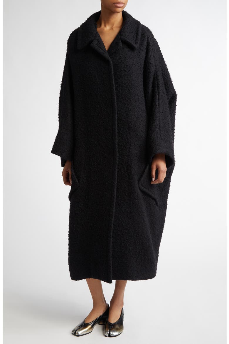 Longline Bouclé Coat, Main, color, BLACK