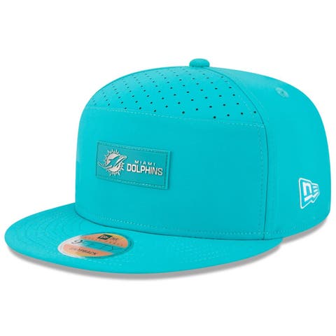 Men's New Era Aqua Miami Dolphins 2025 Sideline  Split Panel 9FIFTY Snapback Hat