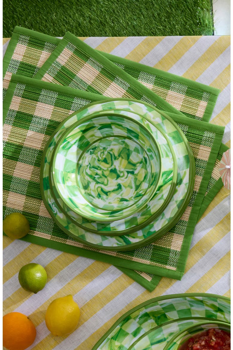 Green Marble Check Set of 4 Melamine Salad Plates, Alternate, color, GREEN