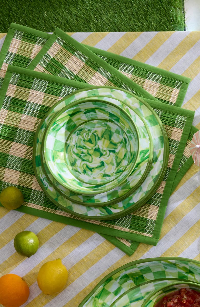 MACKENZIE CHILDS Green Marble Check Set of 4 Melamine Salad Plates, Alternate, color, Green