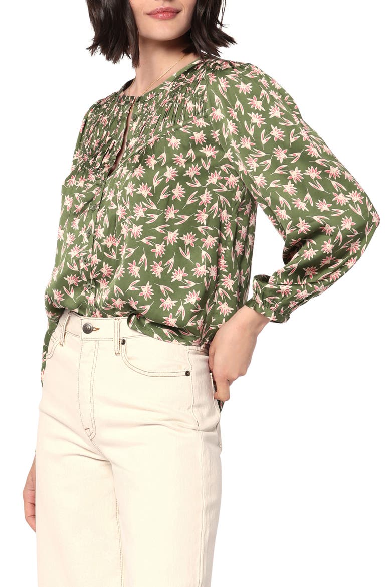 Fanning Floral Print Lace-Up Blouse, Alternate, color, LODEN GREEN MULTI