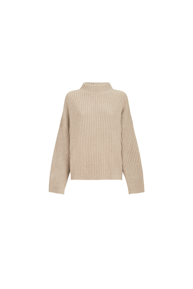 Sparkling & Dazzling cashmere and wool ribbed sweater, Alternate, color, Light Brown