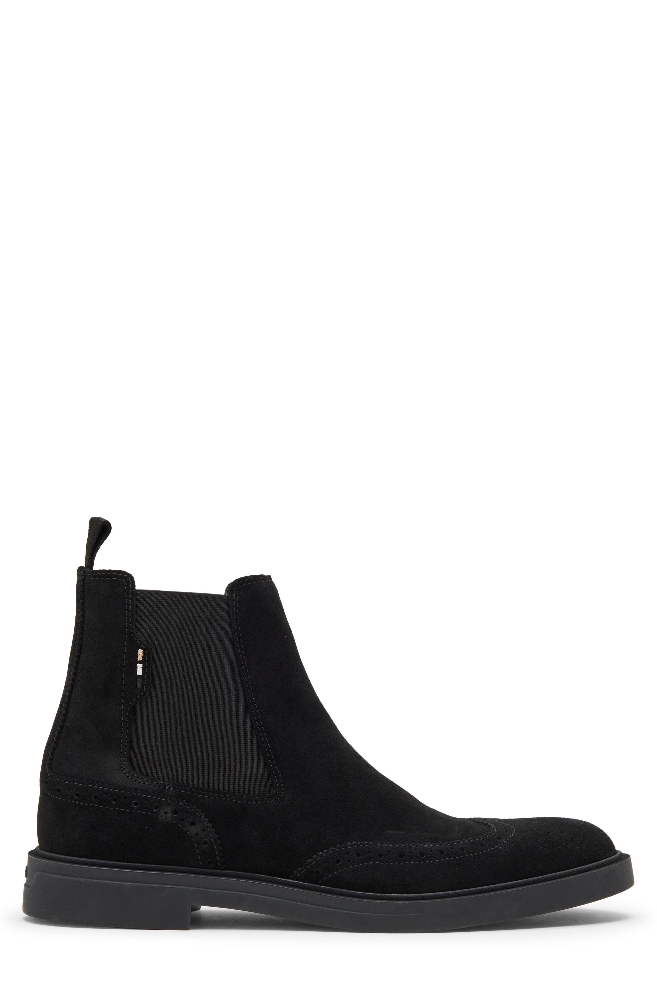Calev Brogue Chelsea Boot, Alternate, color, BLACK
