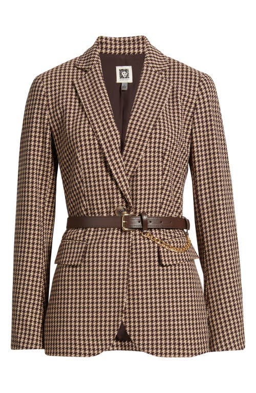 Anne Klein Houndstooth Belted Blazer In Brown