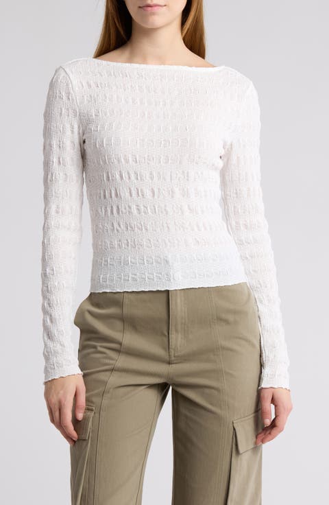 Long Sleeve Textured Crop Top