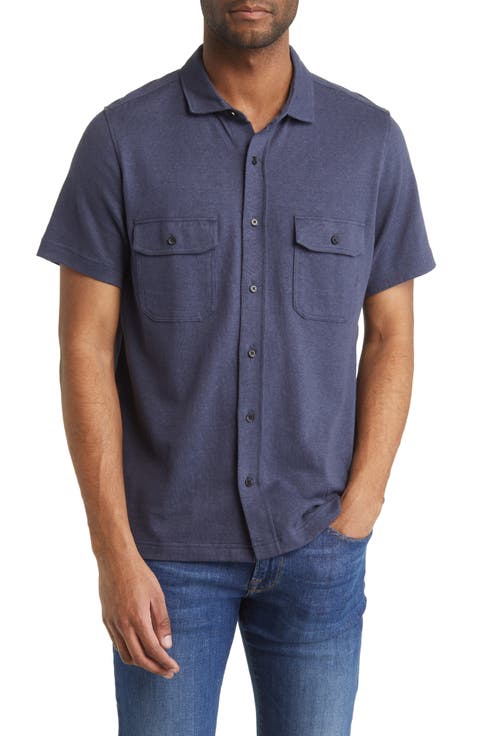 Hemp & Cotton Knit Short Sleeve Button-Up Shirt