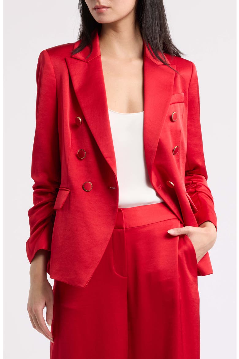 Satin Faux Double Breasted Blazer, Alternate, color, CRIMSON