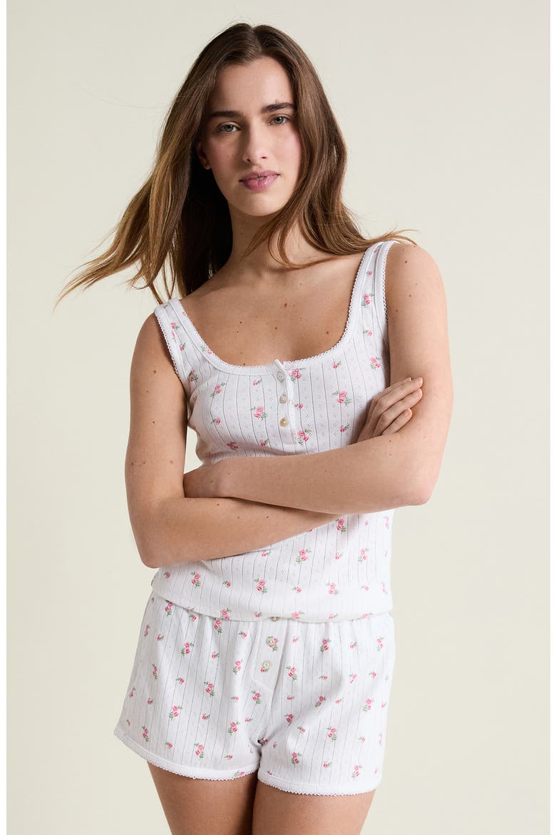 Katell Pointelle Cotton Pajama Shorts, Alternate, color, PRINT ECRU