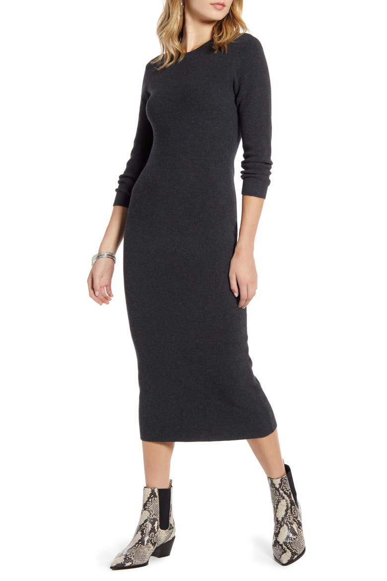 Crewneck Long Sleeve Sweater Dress, Main, color, GREY DARK HEATHER