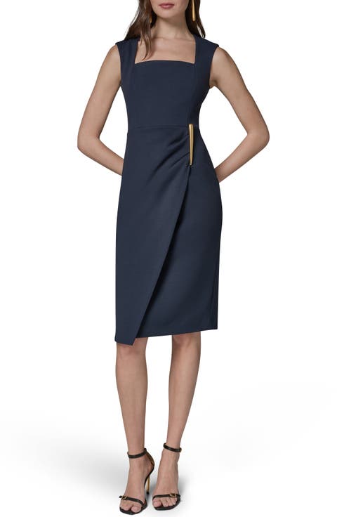 Wrap Front Sleeveless Sheath Dress