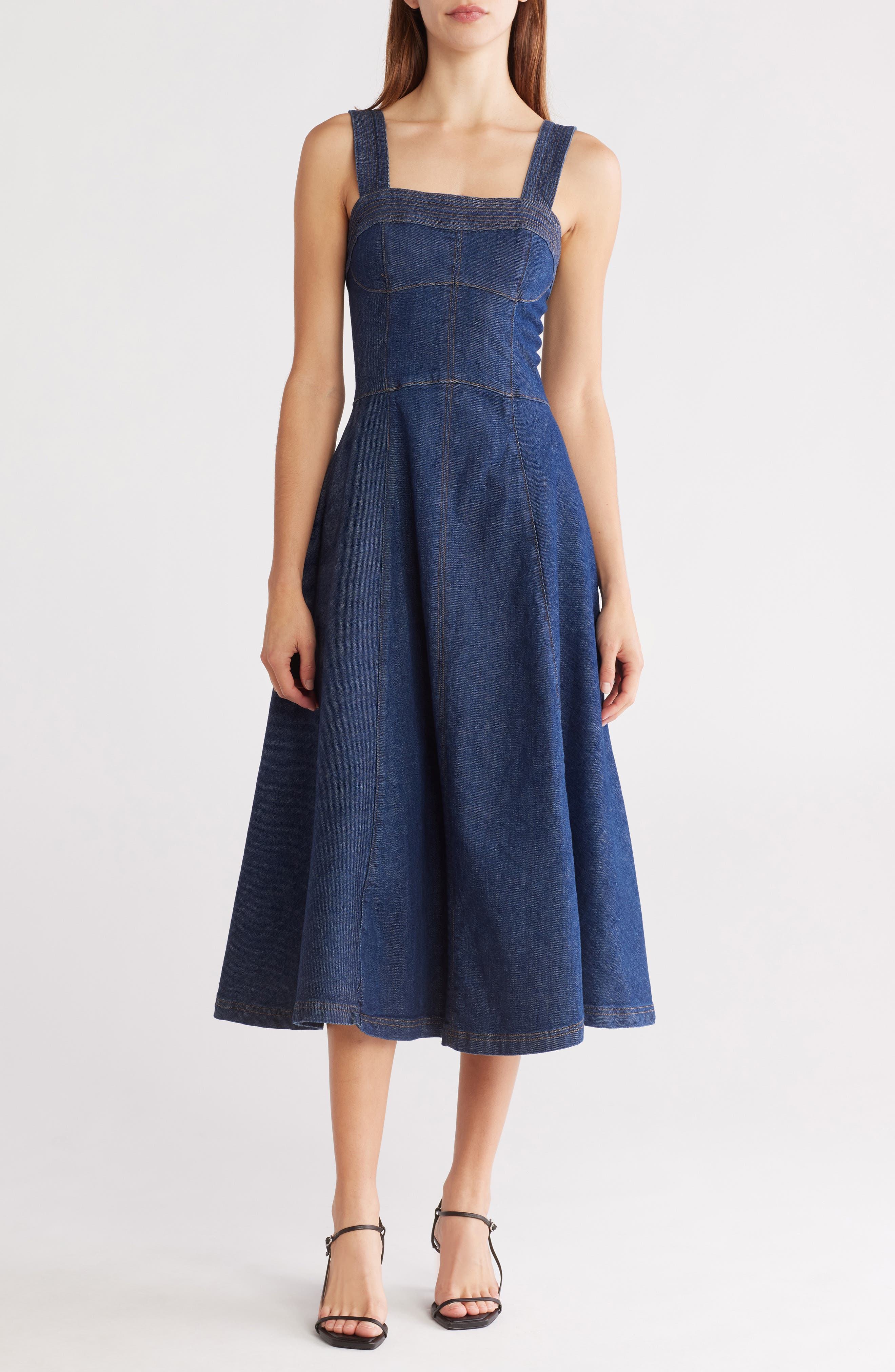 Simkhai Cici Bustier Denim Midi Dress