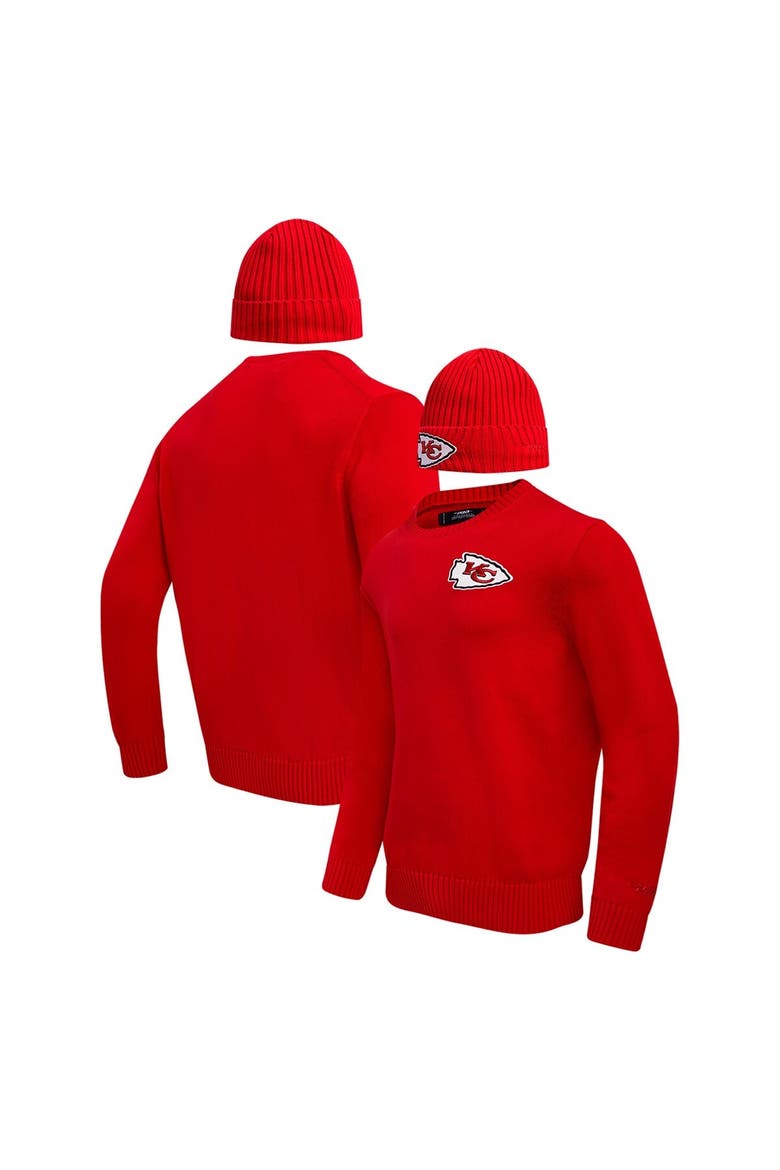 Men's Pro Standard Red Kansas City Chiefs Crewneck Pullover Sweater & Cuffed Knit Hat Box Gift Set, Main, color, Red