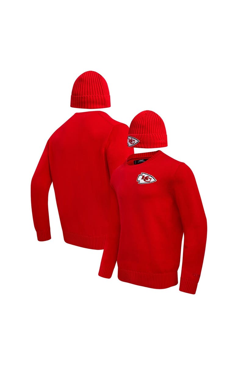 PRO STANDARD Men's Pro Standard Red Kansas City Chiefs Crewneck Pullover Sweater & Cuffed Knit Hat Box Gift Set, Main, color, Red