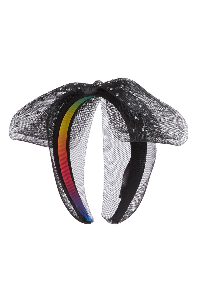 Kurt Geiger London Oversize Rhinestone Mesh Bow Headband, Main, color, 