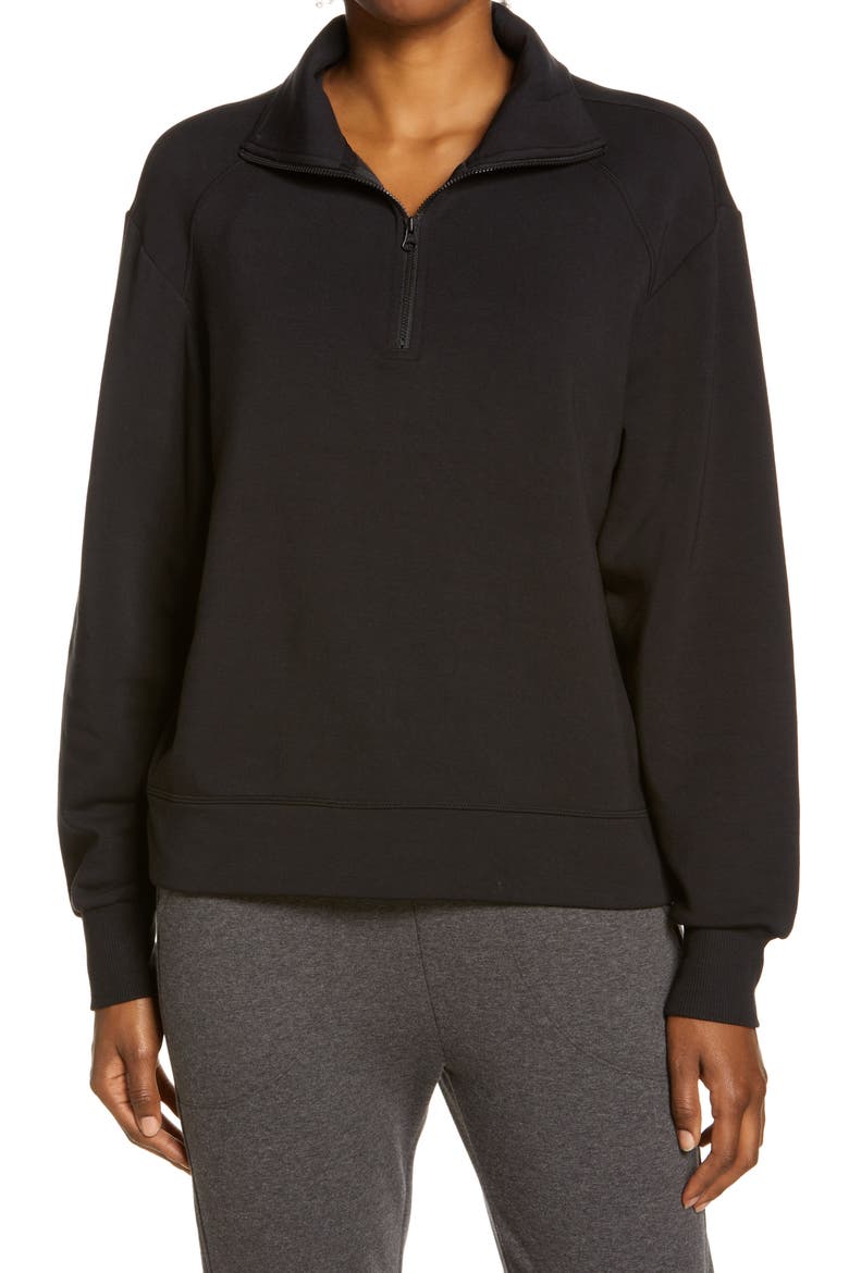 Peaceful Half Zip Fleece Pullover, Main, color, BLACK
