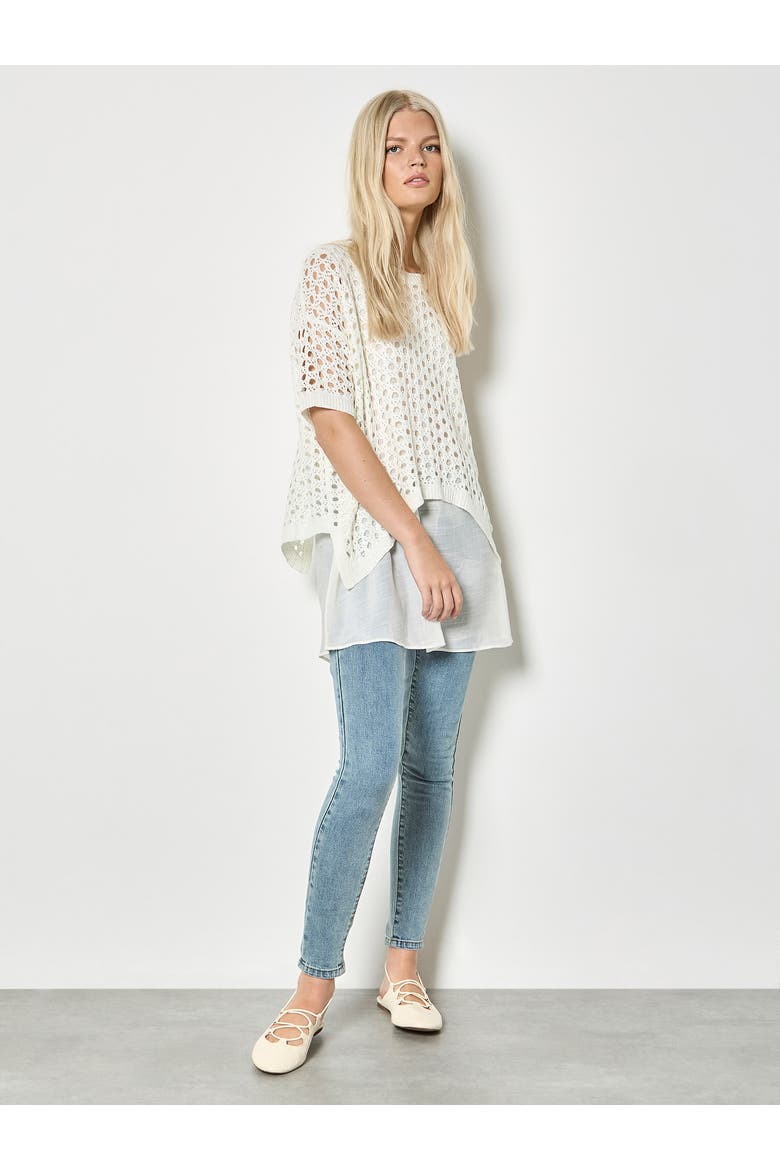 Knitted Mesh Shimmer Layer Tunic, Alternate, color, White