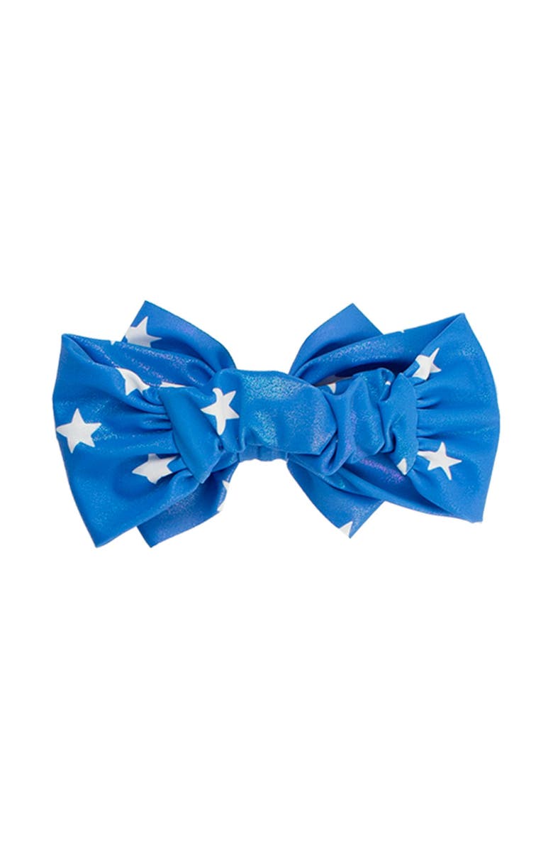 RuffleButts Girls UPF50+ Shimmer Swim Bow Headband, Alternate, color, Shimmer Blue Star