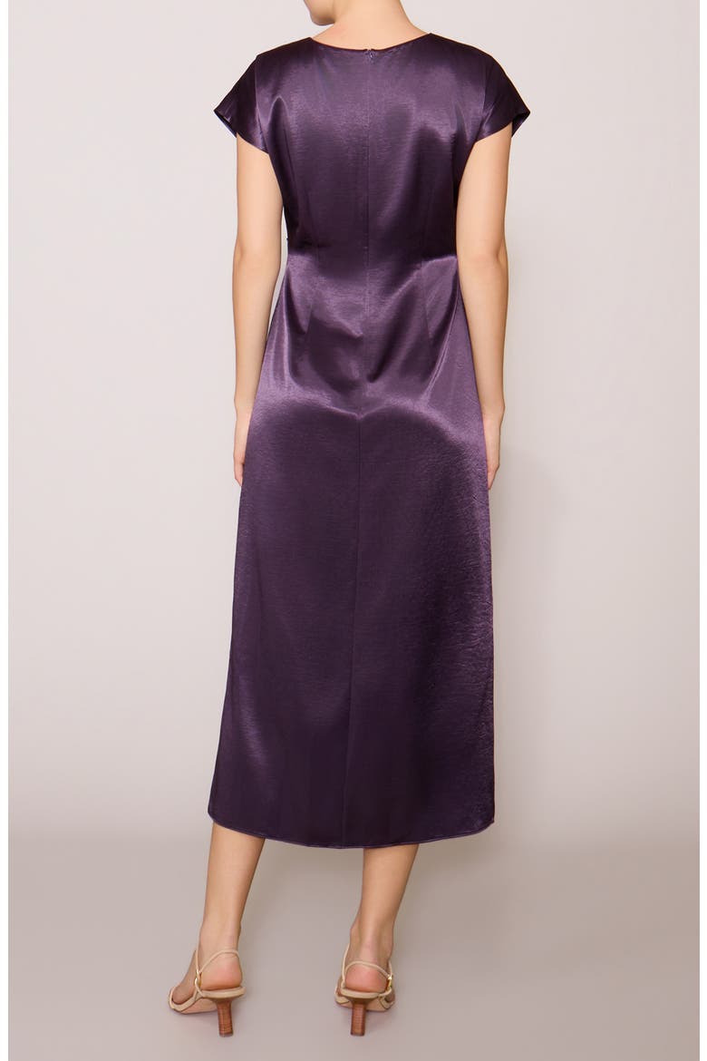 Cap Sleeve Side Cinched Satin Midi Dress, Alternate, color, EGGPLANT