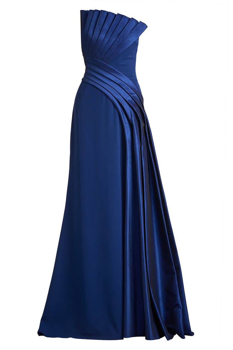 Pleat Detail Strapless Gown, Alternate, color, NAVY