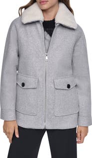 DKNY Faux Fur Collar Zip Coat