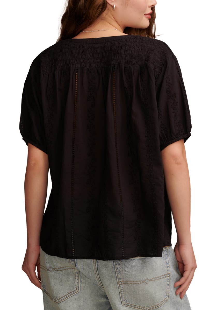 Lucky Brand Smocked Shoulder Top, Alternate, color, Caviar