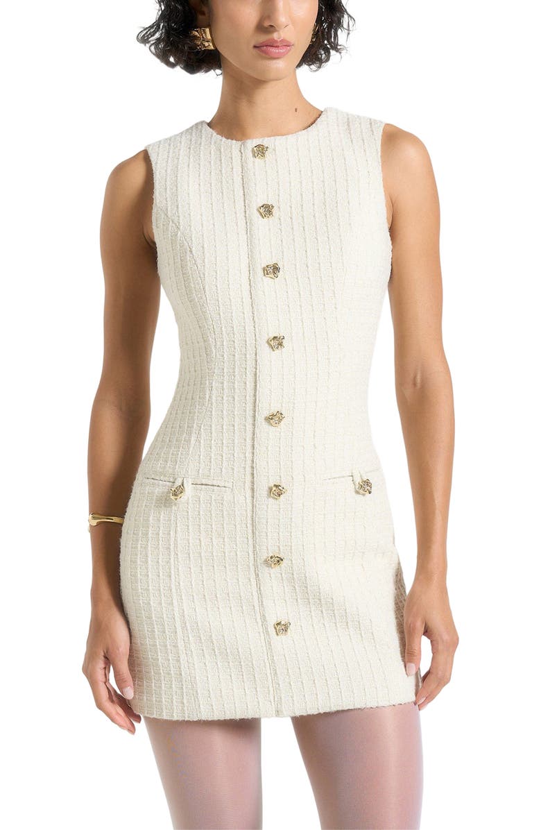 Manière De Voir Nadine Tweed Mini Dress, Alternate, color, Cream