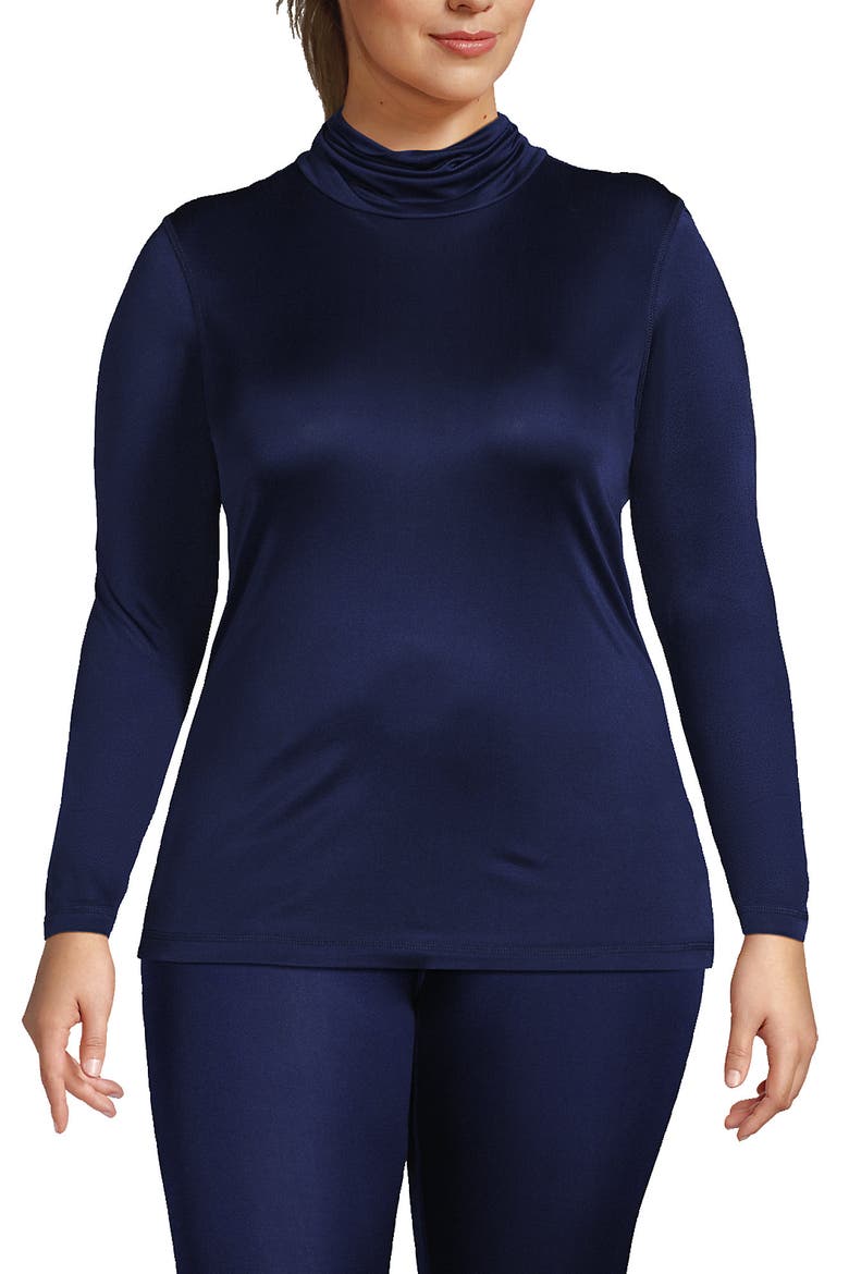 Plus Size Silk Interlock Turtleneck Long Underwear Top, Main, color, Deep Sea Navy