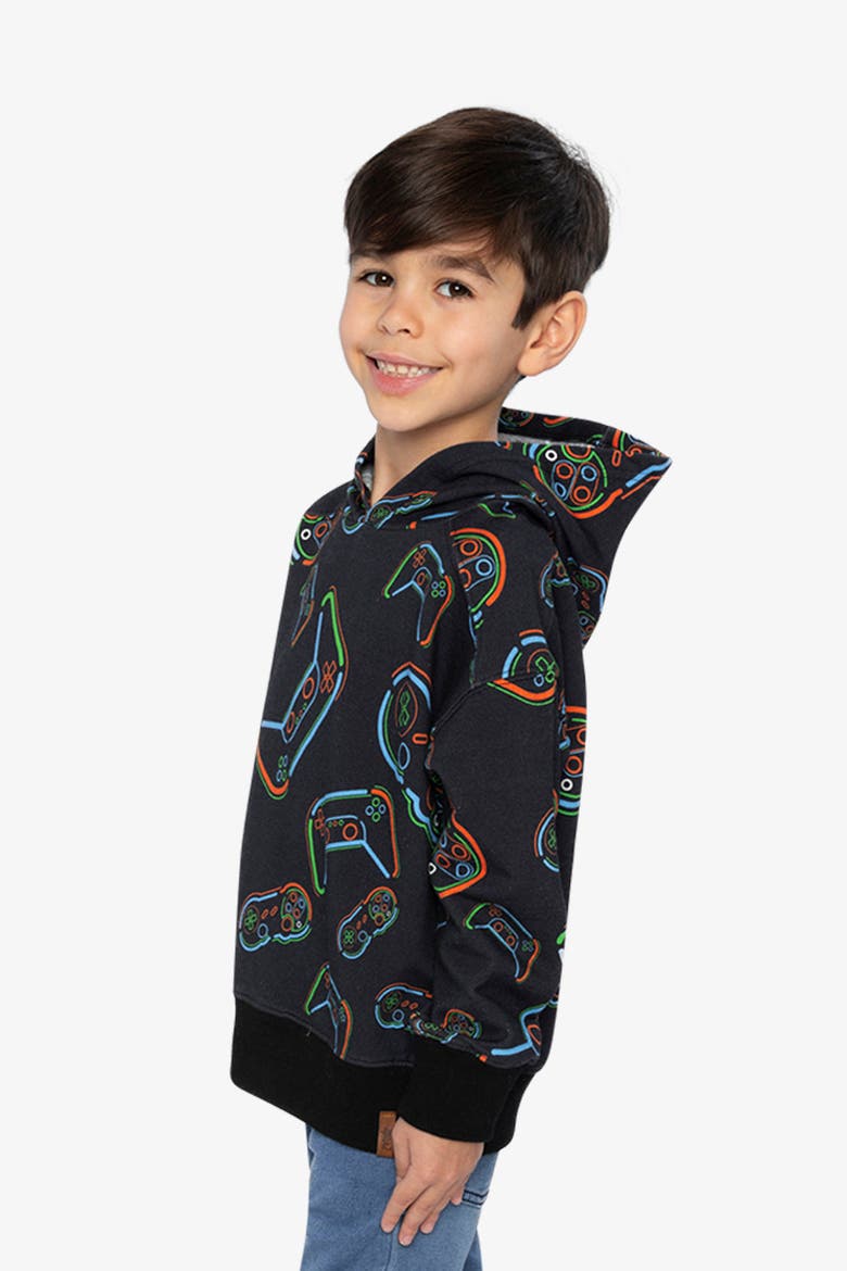 Controller Fleece Attached Hooded Sweatshirt, Alternate, color, Black Printed Controller